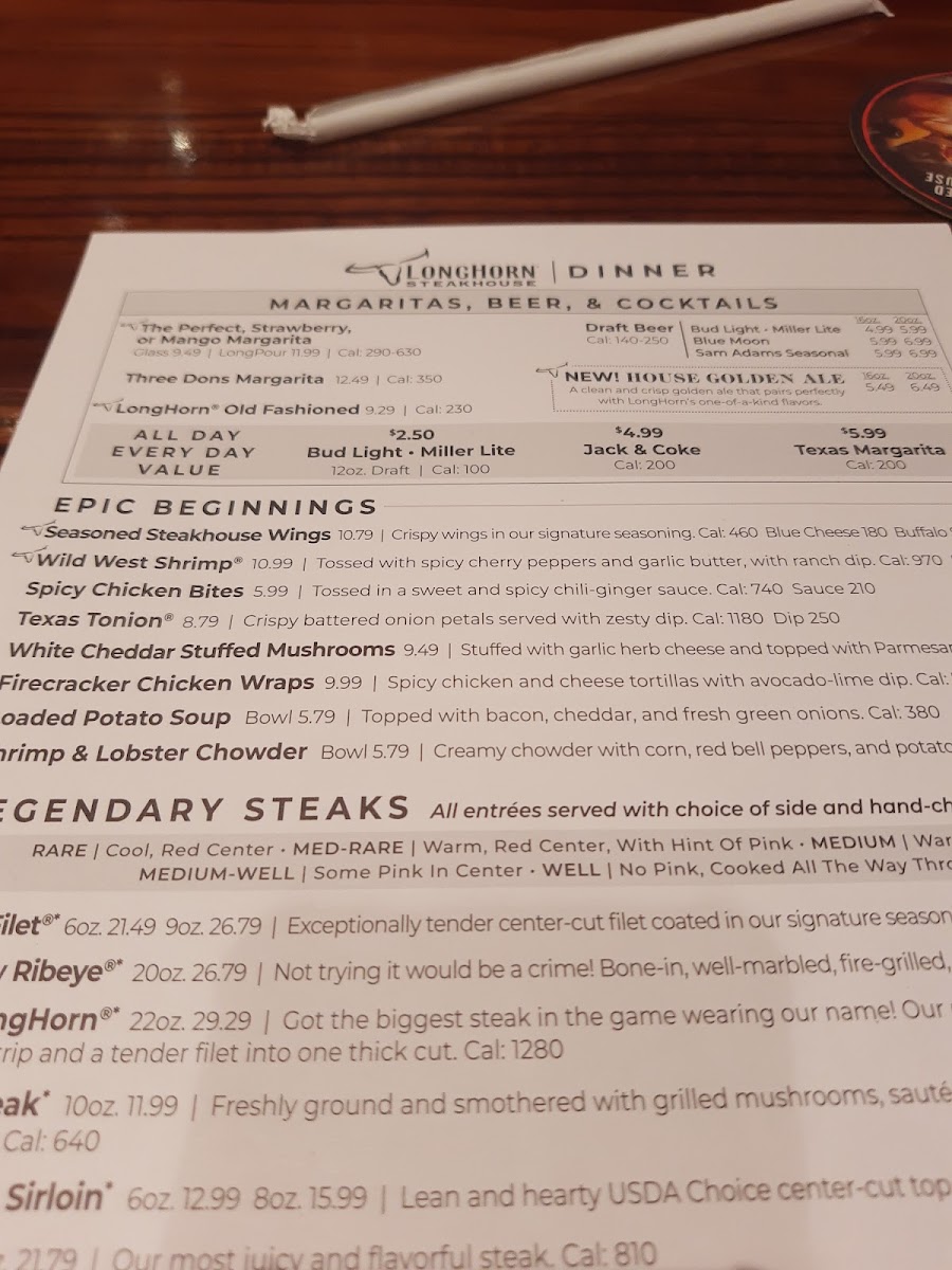 LongHorn Steakhouse Photo Menu 1