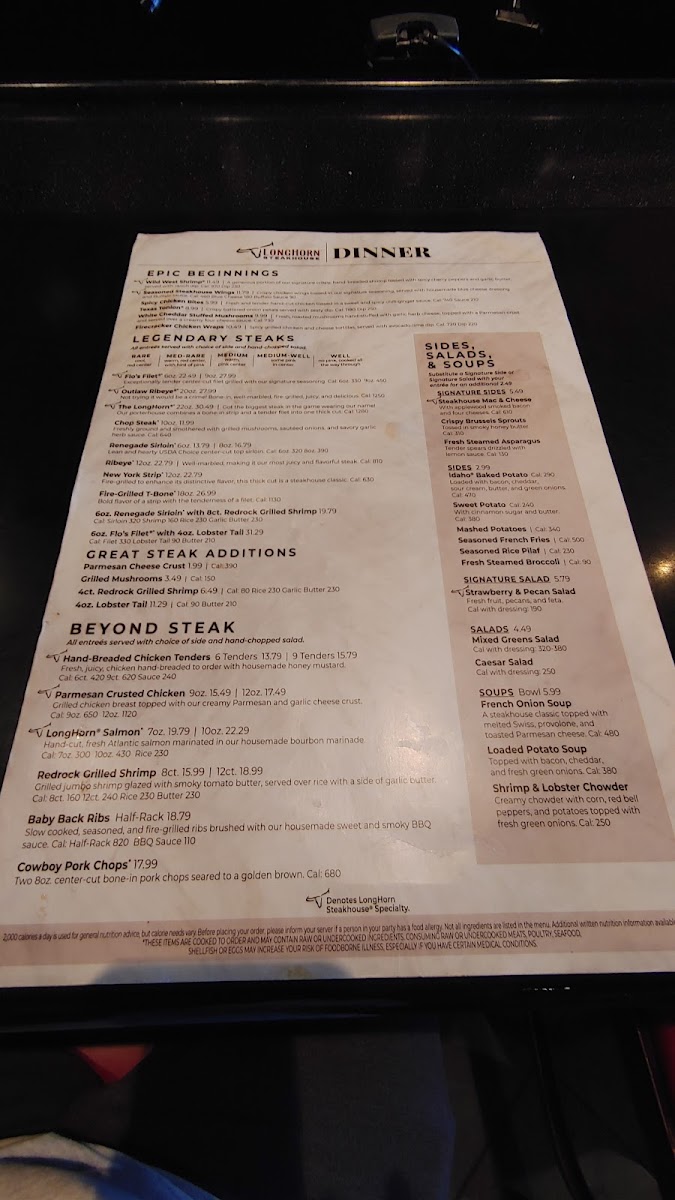 LongHorn Steakhouse Photo Menu 3