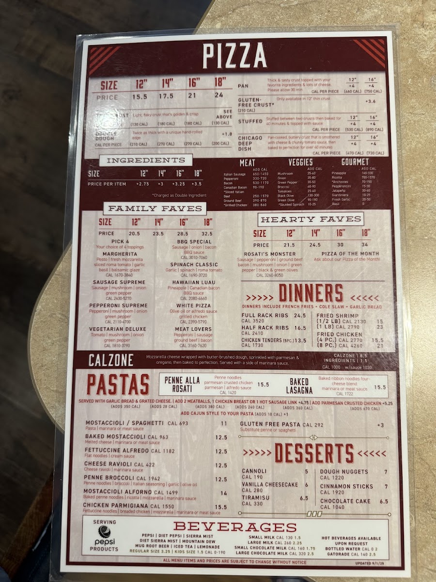 Rosati's Pizza Photo Menu 1