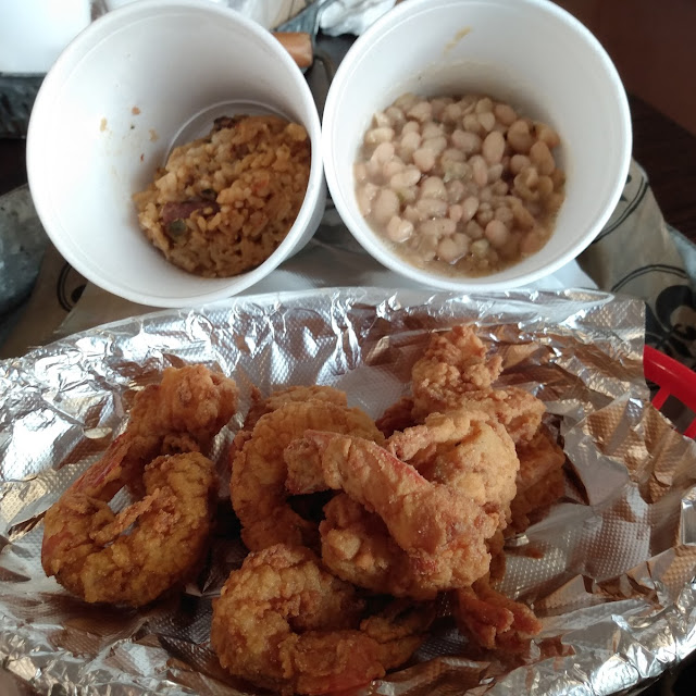 Fried Shrimp Jambalaya and White Beans