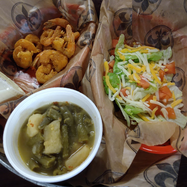 Fried Shrimp Green Beans and Side Salad