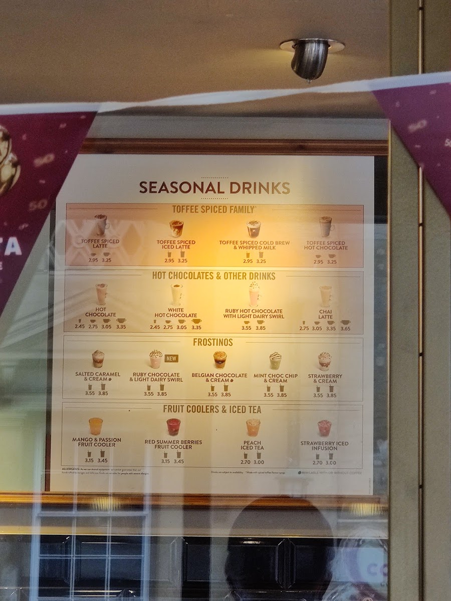 Costa Coffee Photo Menu 1