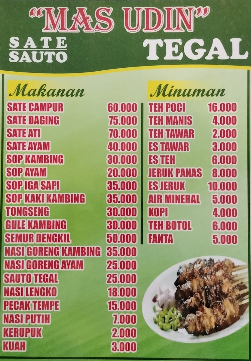 Sate Kambing Muda Tegal 'MAS UDIN' Photo Menu 1
