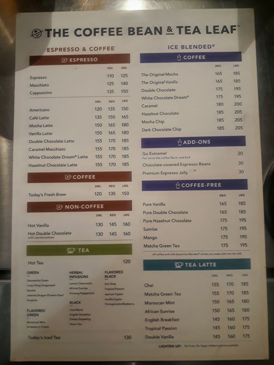 The Coffee Bean & Tea Leaf Photo Menu 1