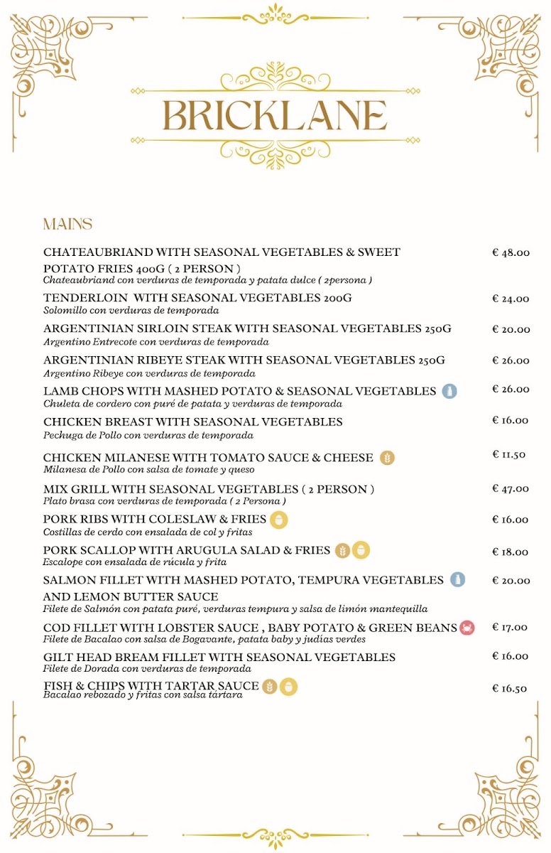 Bricklane Steak and Grill Photo Menu 1