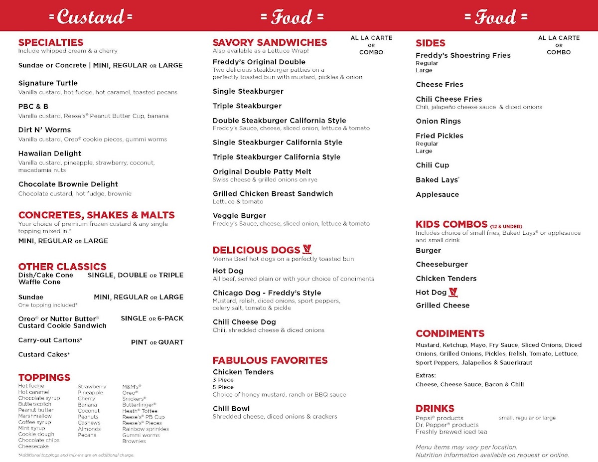 Freddy's Frozen Custard & Steakburgers Photo Menu 1