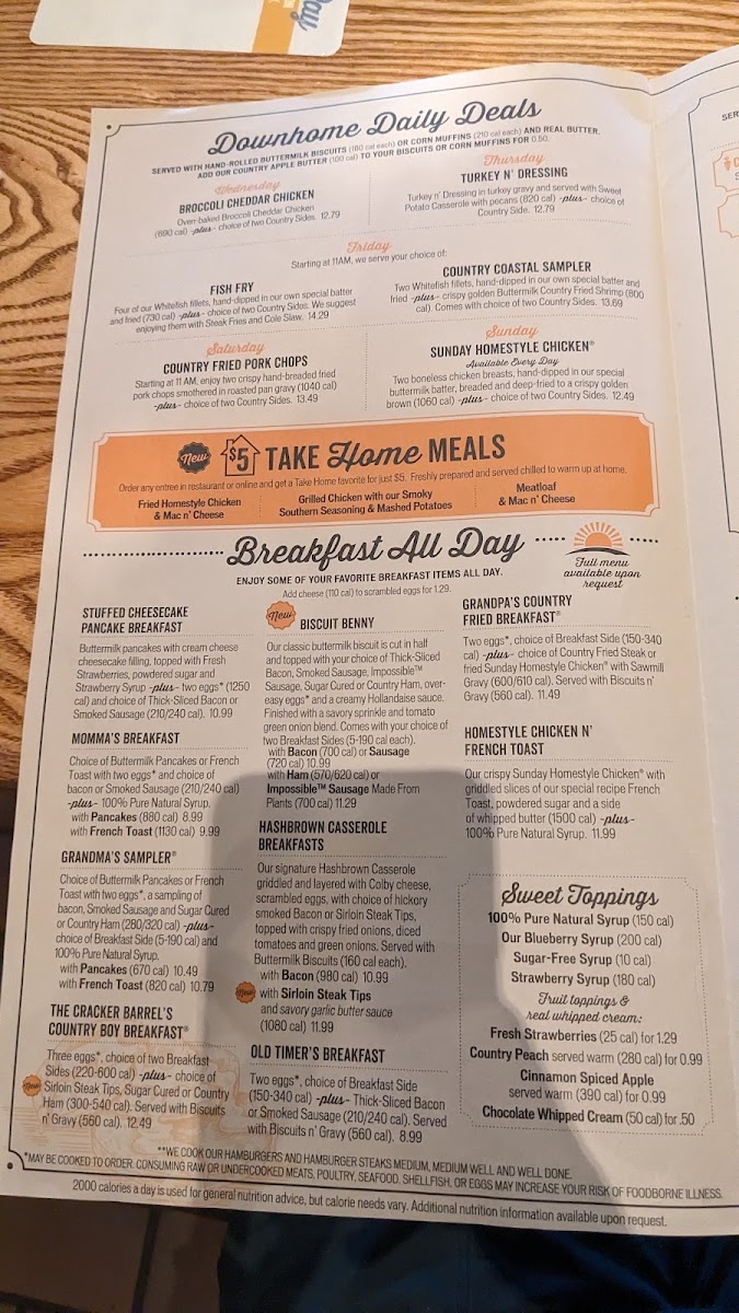 Cracker Barrel Old Country Store Photo Menu 5