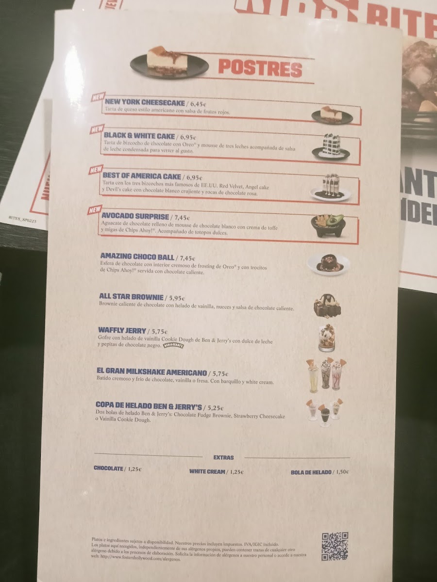 Foster's Hollywood Photo Menu 1