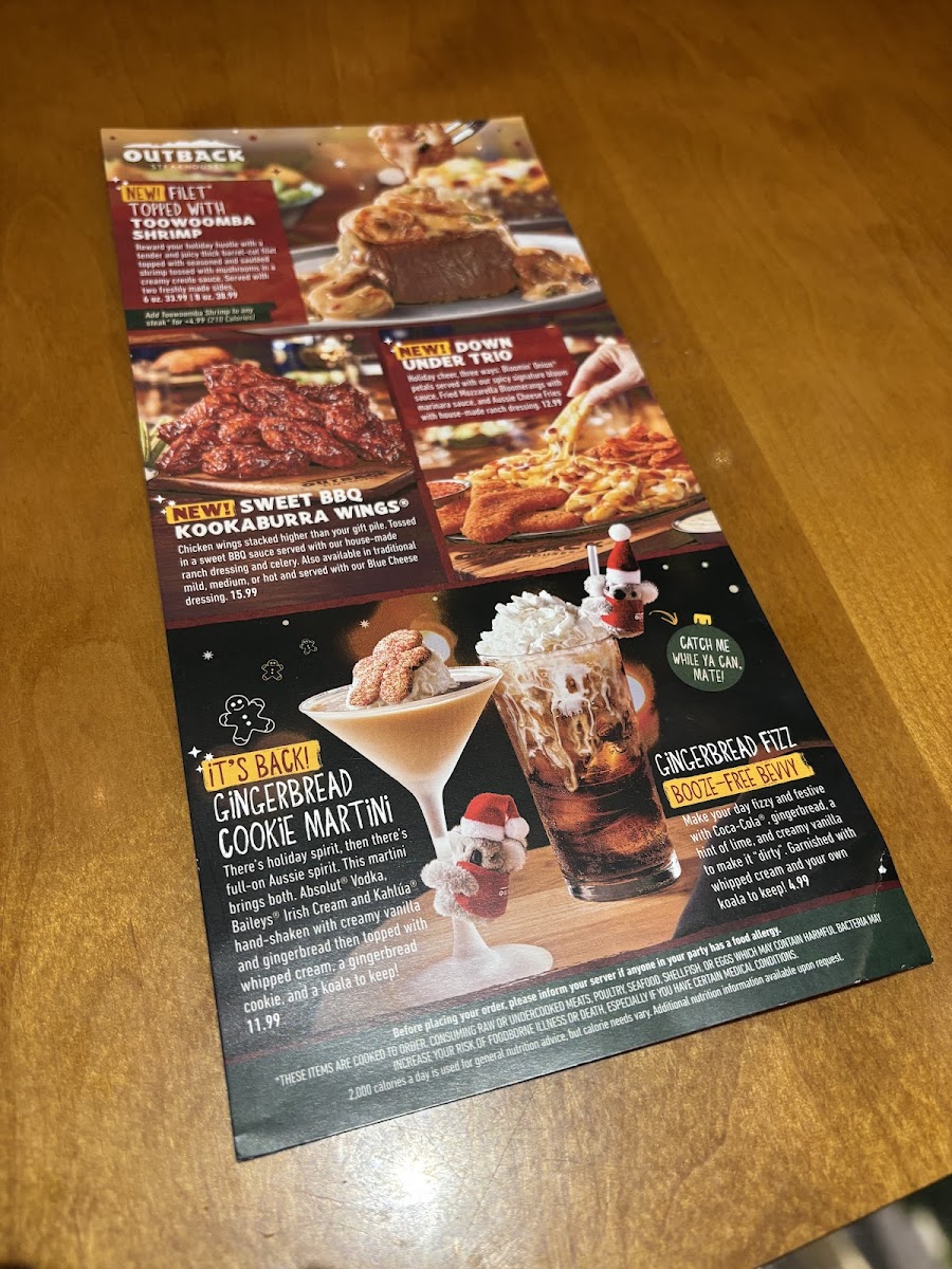 Outback Steakhouse Photo Menu 1