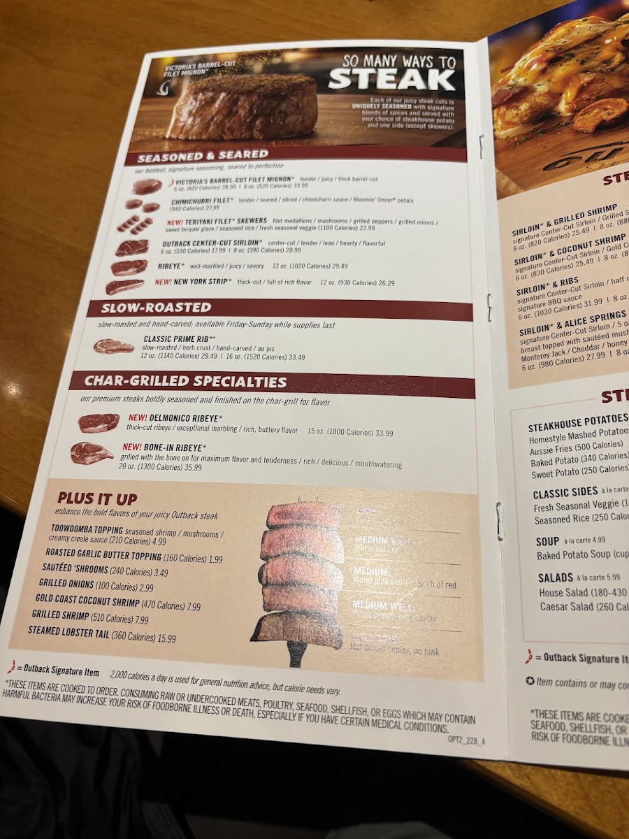 Outback Steakhouse Photo Menu 4