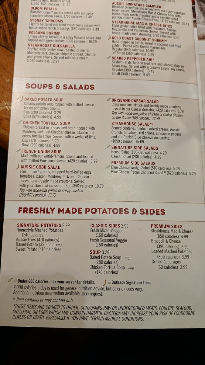 Outback Steakhouse Photo Menu 6