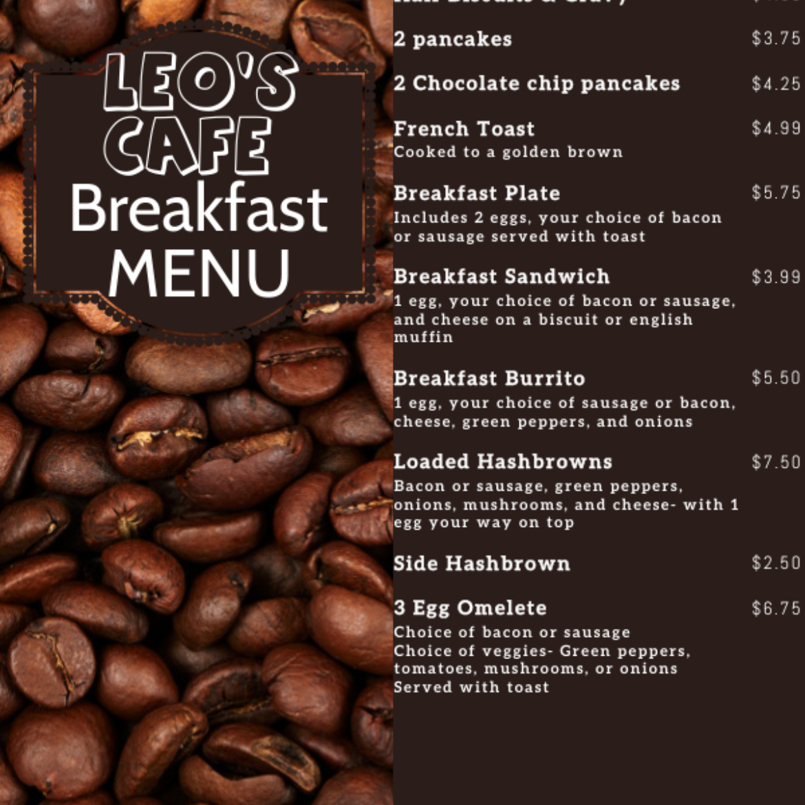 Leo’s Cafe & Coffee Bar Photo Menu 2