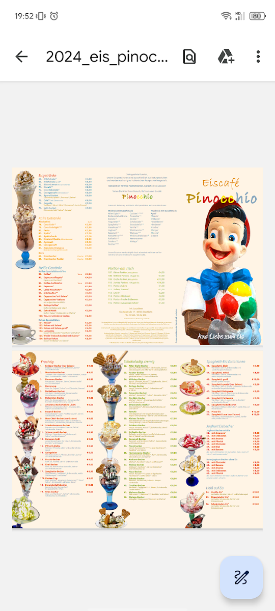 Eiscafe Pinocchio Photo Menu 3
