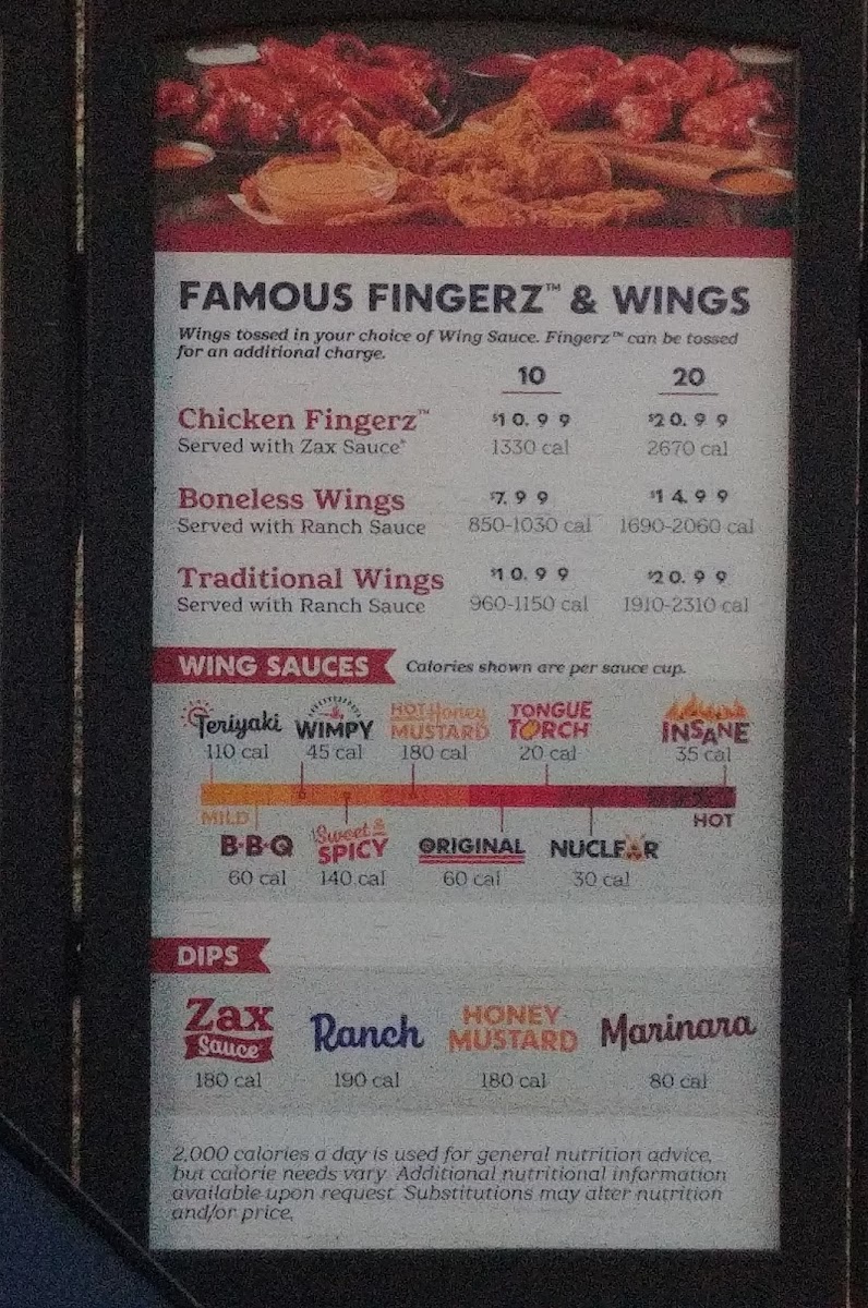 Zaxby's Chicken Fingers & Buffalo Wings Photo Menu 2
