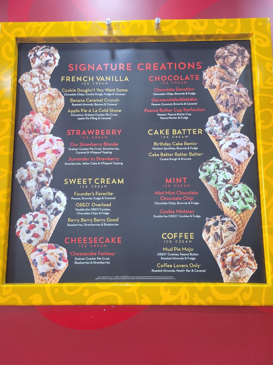 Cold Stone Creamery Photo Menu 1