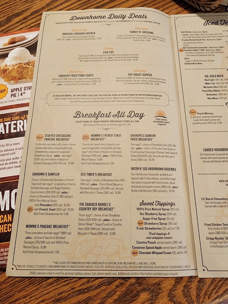 Cracker Barrel Old Country Store Photo Menu 1