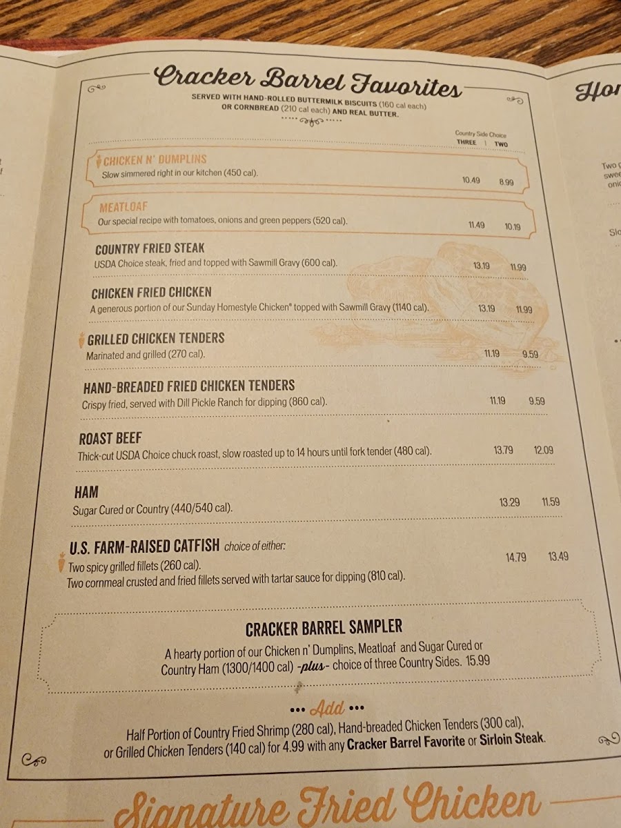 Cracker Barrel Old Country Store Photo Menu 2