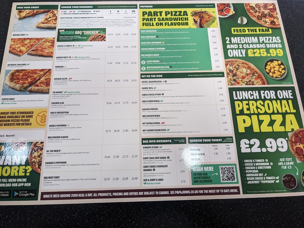 Papa Johns Pizza Photo Menu 1