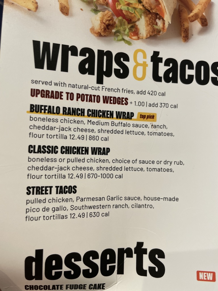 Buffalo Wild Wings Photo Menu 4