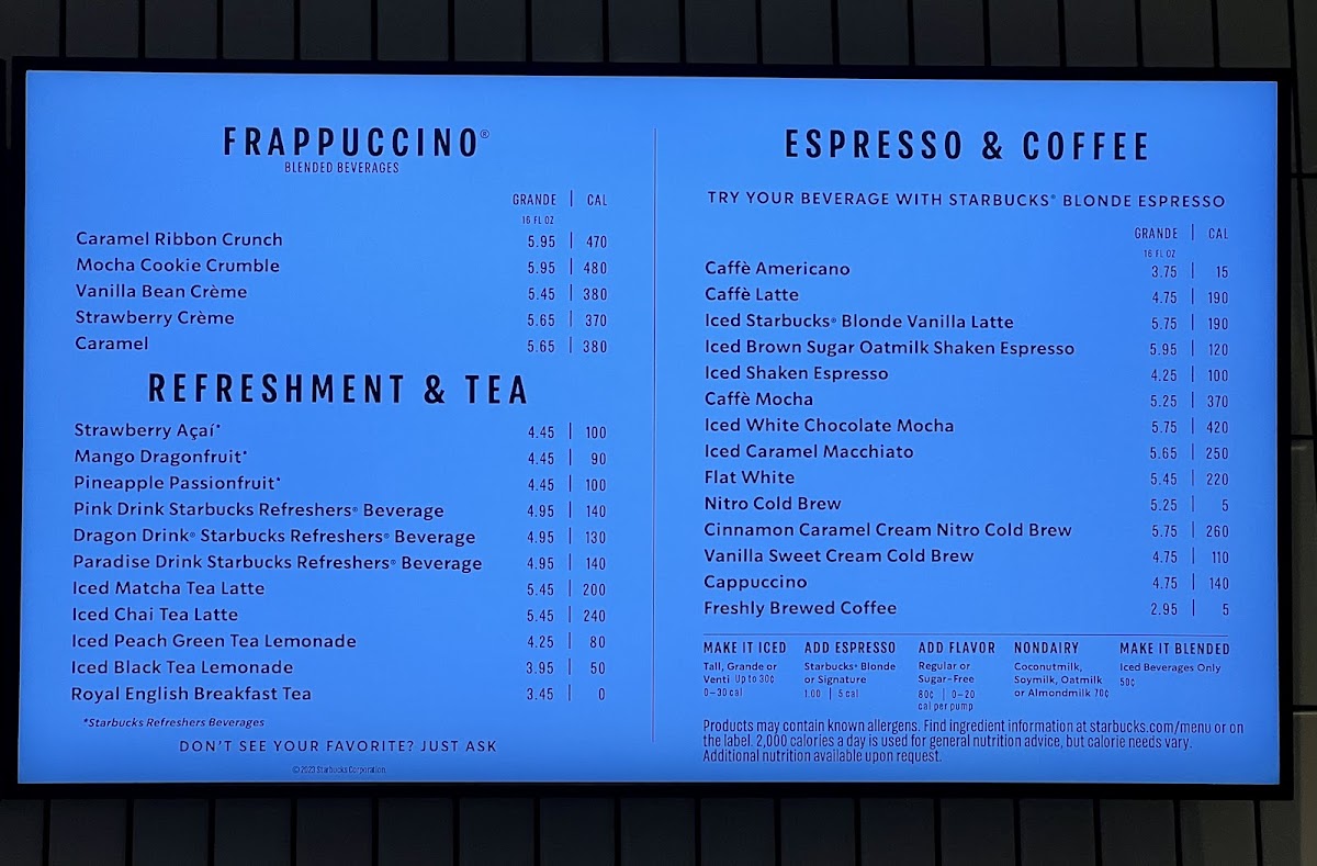 Starbucks Photo Menu 1