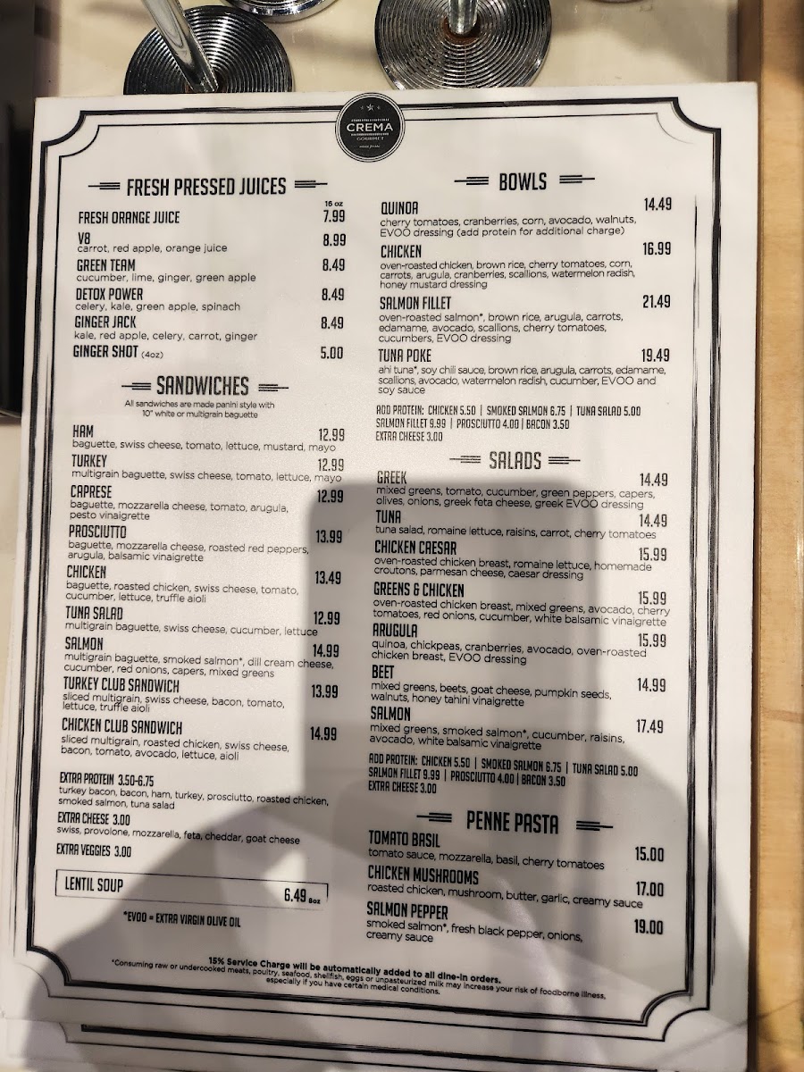 Crema Gourmet Photo Menu 1