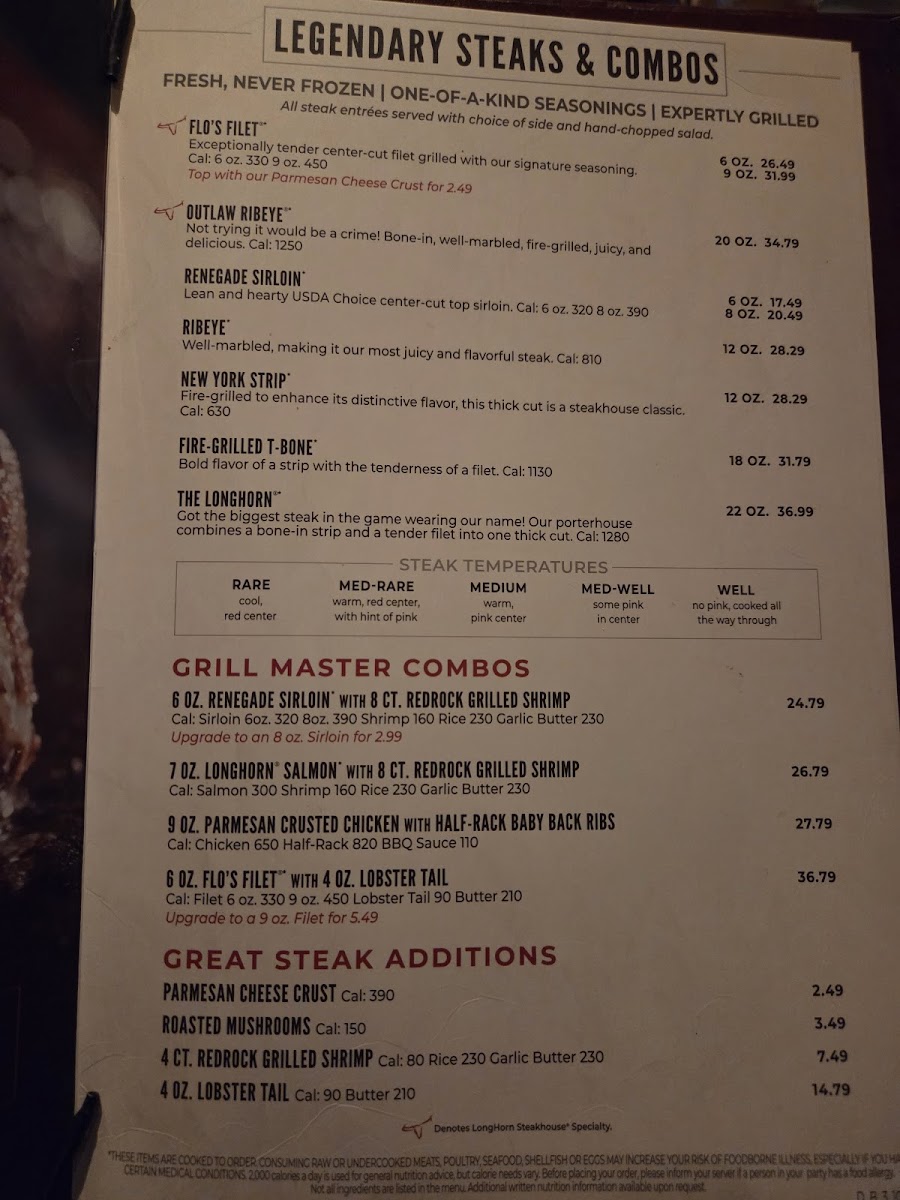 LongHorn Steakhouse Photo Menu 2