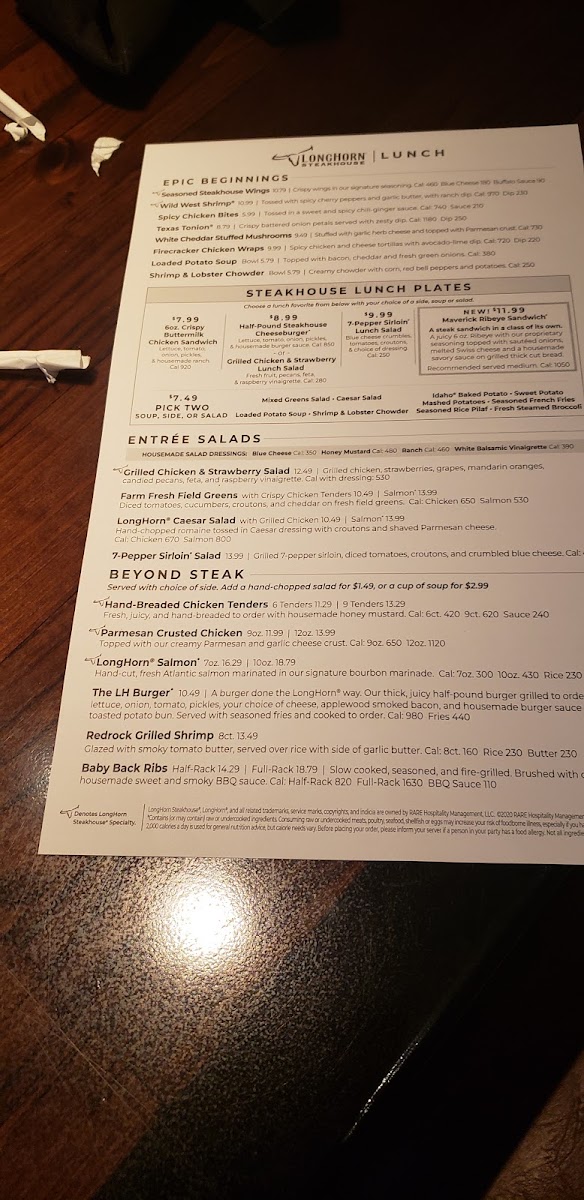 LongHorn Steakhouse Photo Menu 4