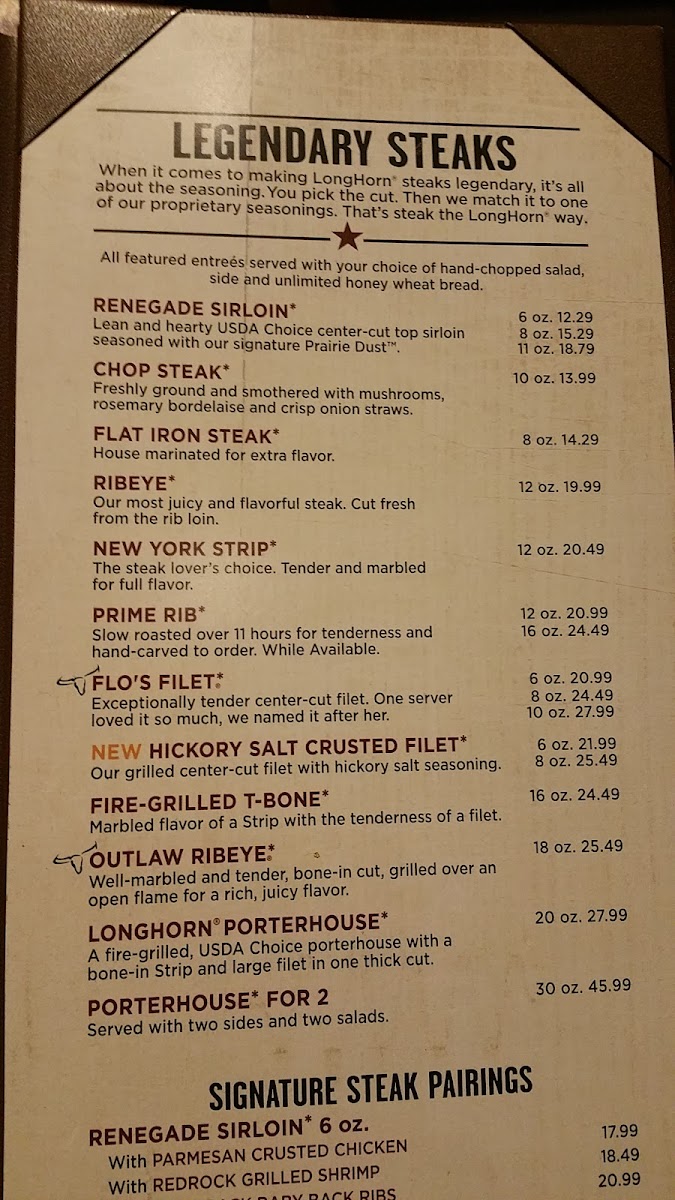 LongHorn Steakhouse Photo Menu 6
