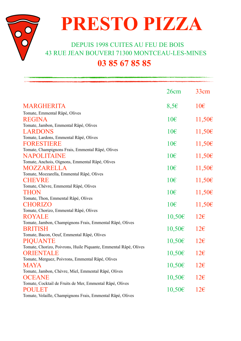 Presto Pizza Photo Menu 1