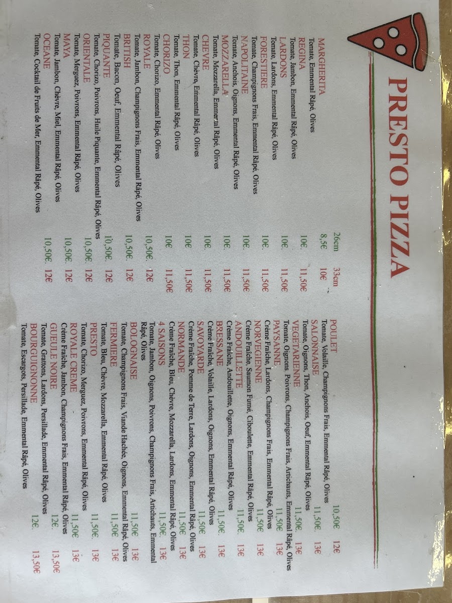 Presto Pizza Photo Menu 2