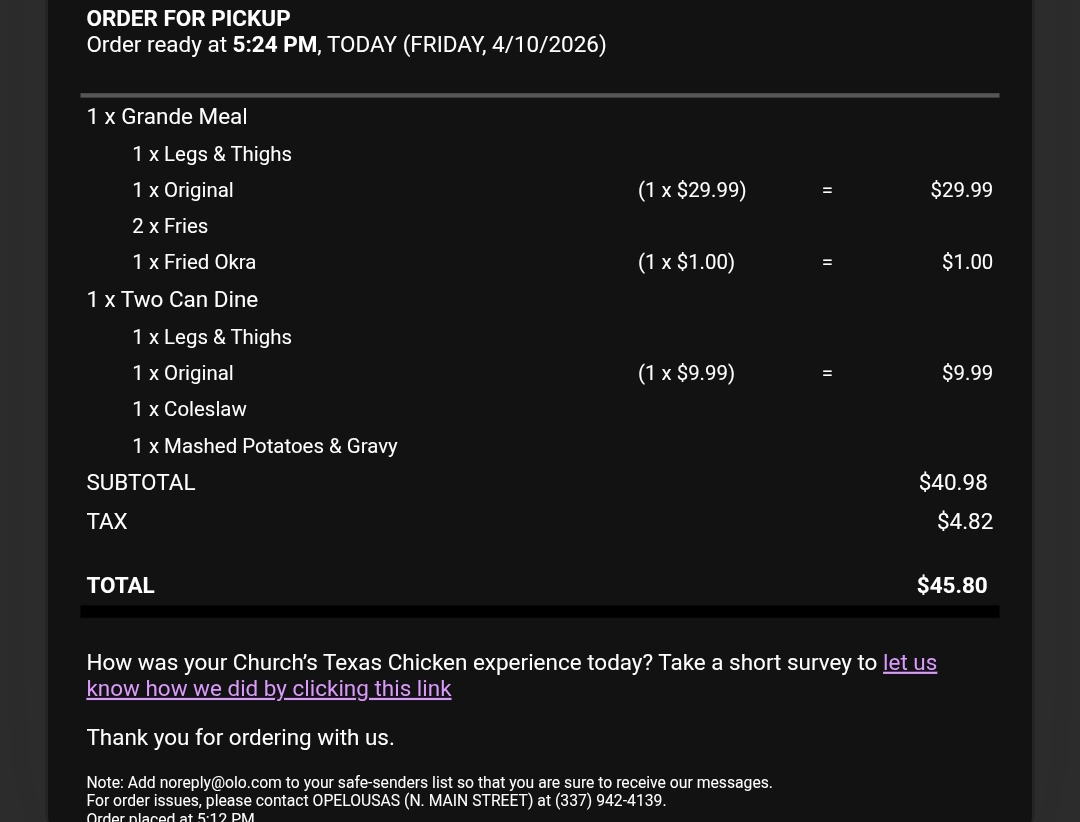 Church's Texas Chicken Photo Menu 1