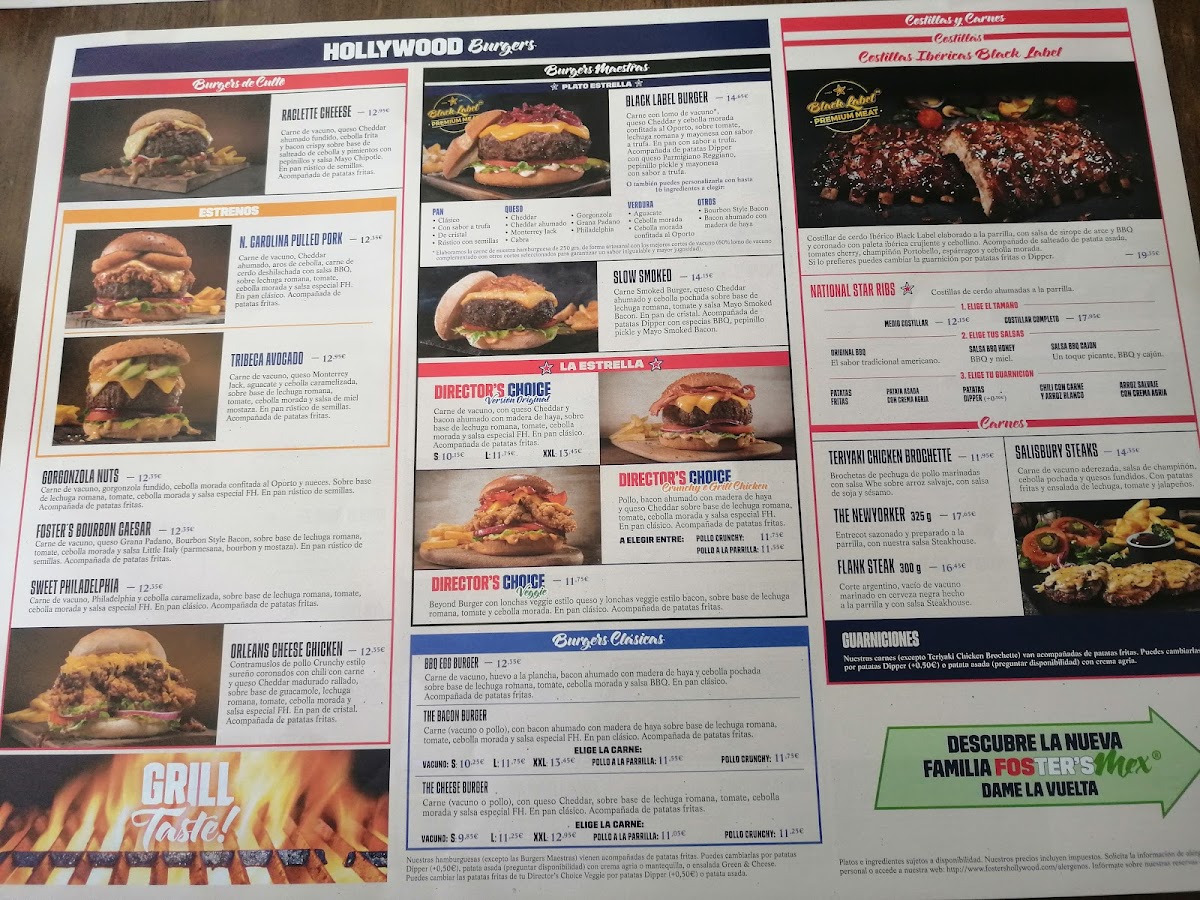 Foster's Hollywood Photo Menu 1