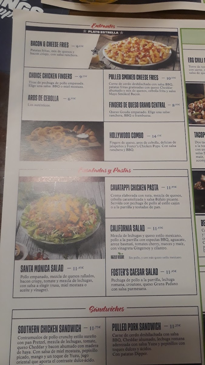 Foster's Hollywood Photo Menu 2