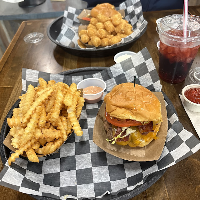 Burger with Fried Sweet Potato Fries