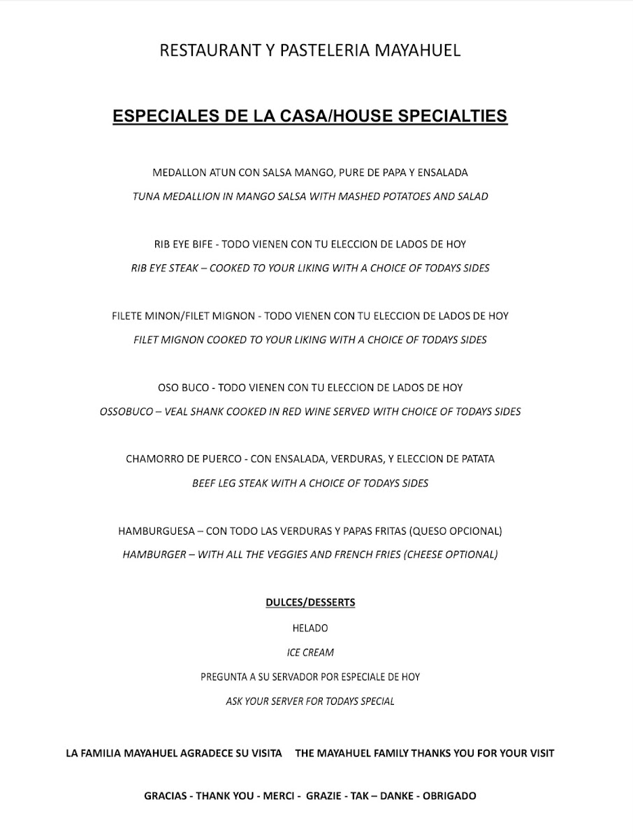 Mayaguel Restaurant Photo Menu 1
