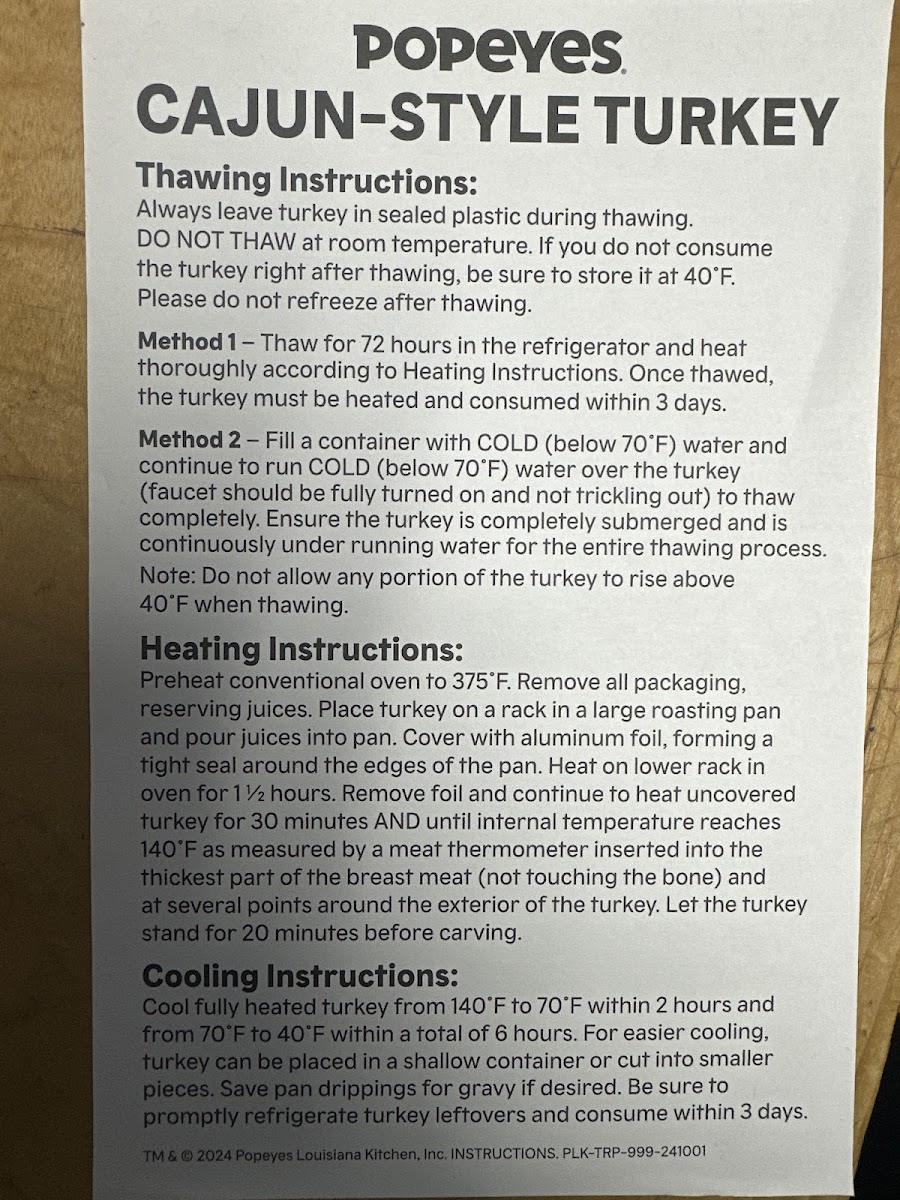 Popeyes Louisiana Kitchen Photo Menu 1