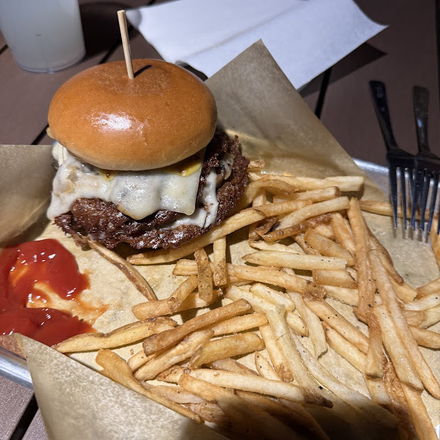 Mushroom Swiss Burger and Fries
