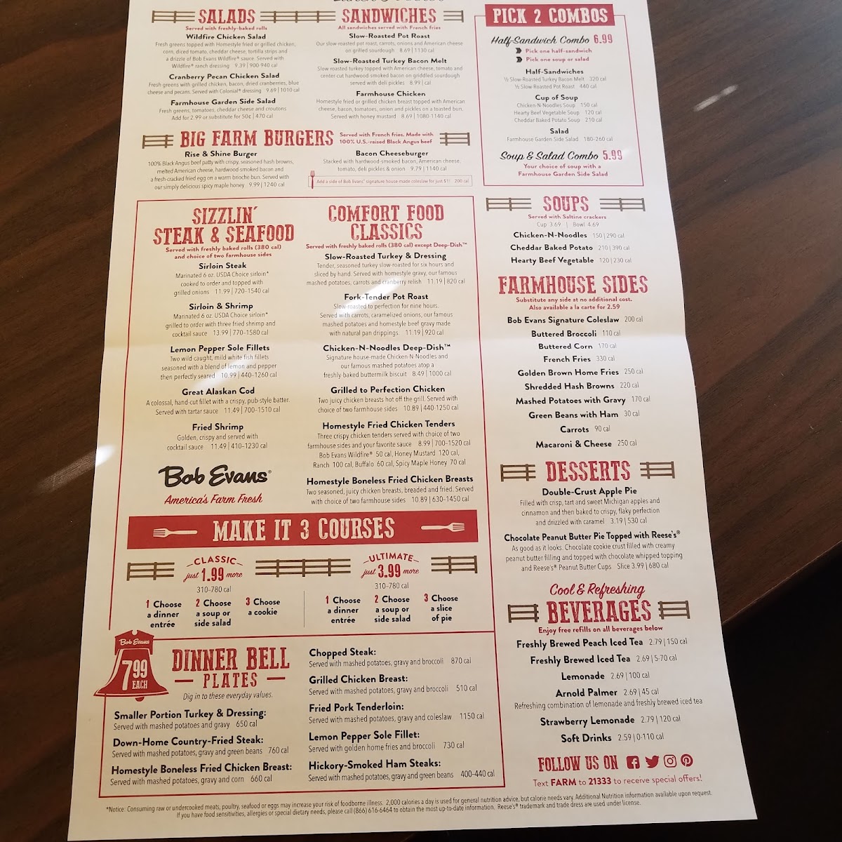 Bob Evans Photo Menu 1