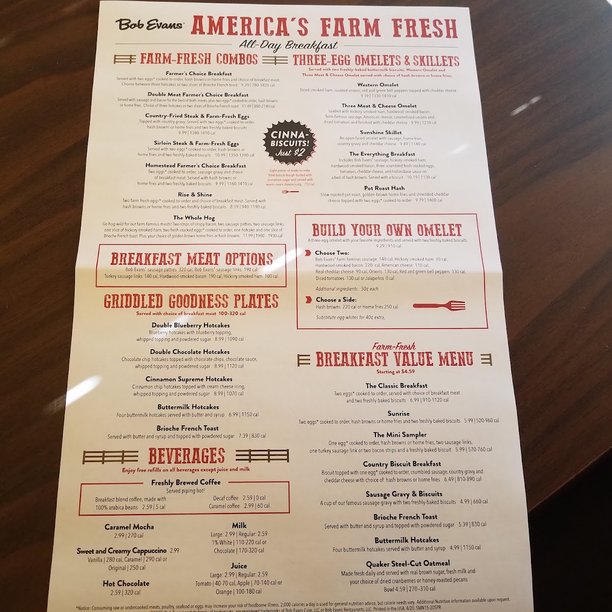 Bob Evans Photo Menu 2