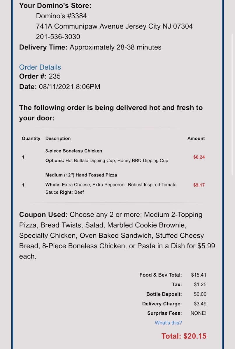 Domino's Pizza Photo Menu 2