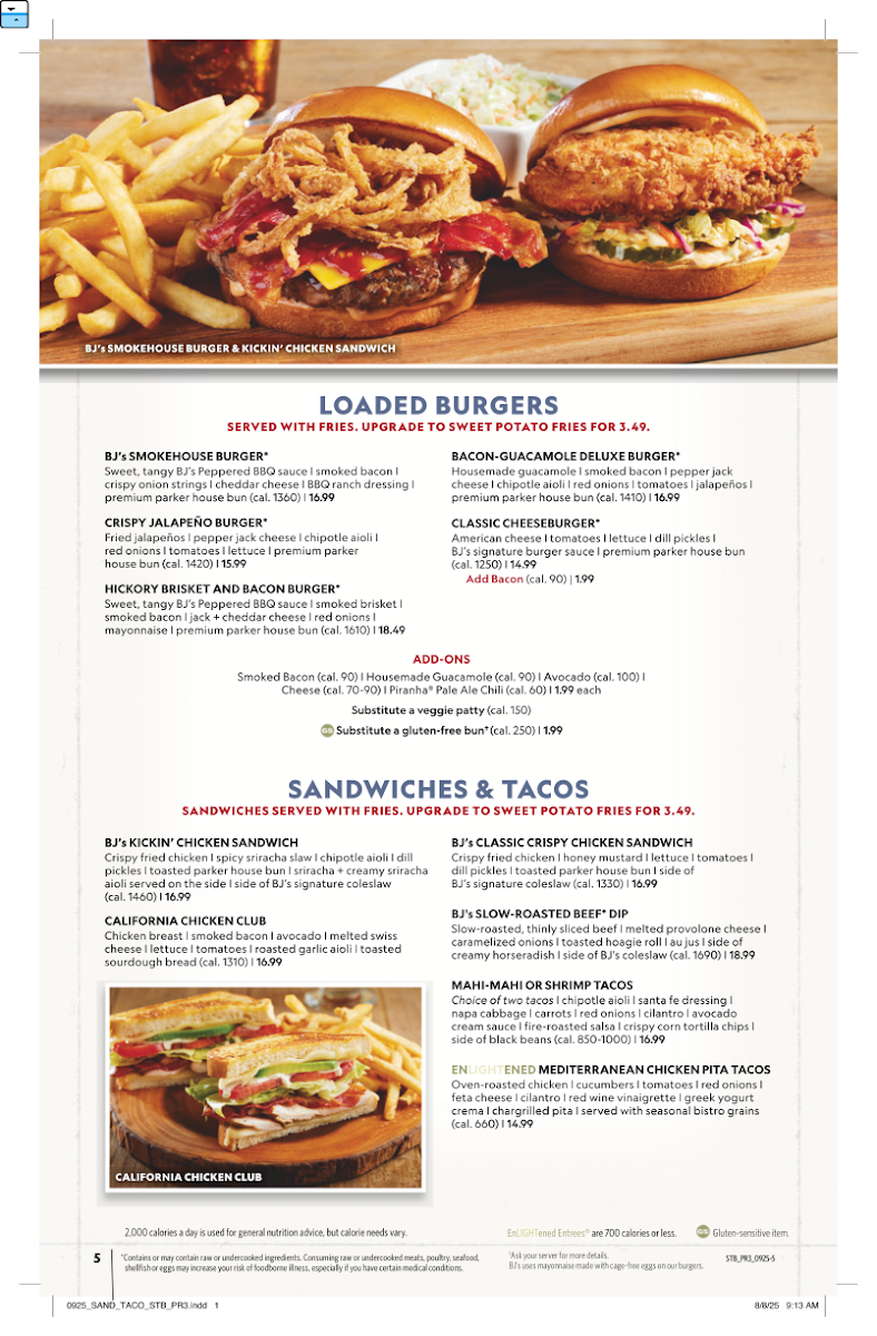 BJ's Restaurant & Brewhouse Photo Menu 6