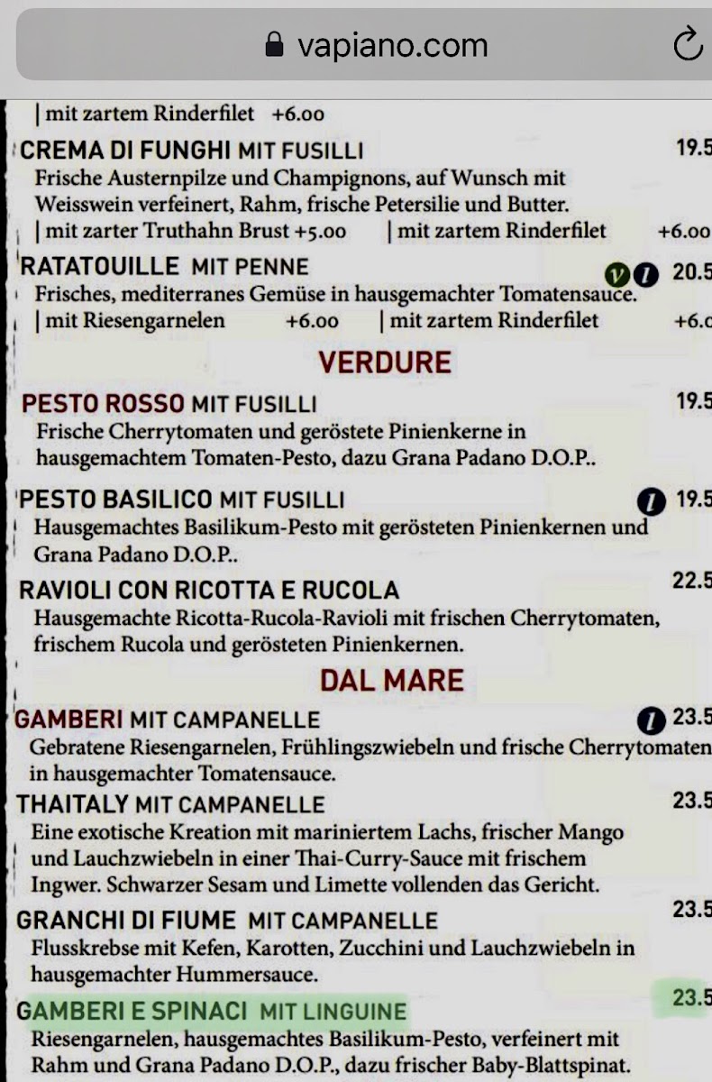 Vapiano Photo Menu 6