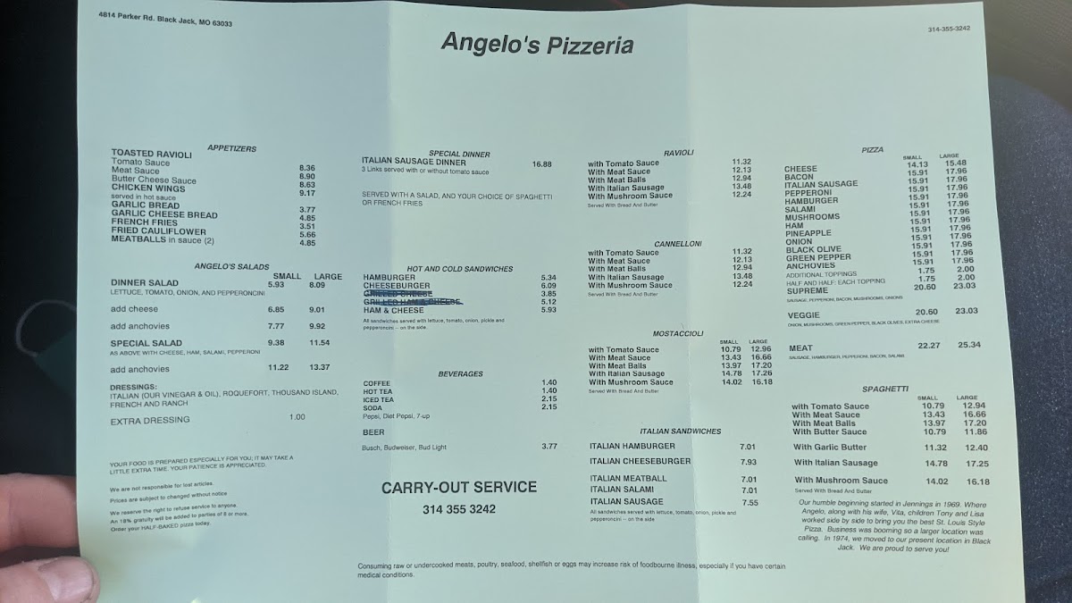 Angelo's Pizzeria Photo Menu 1