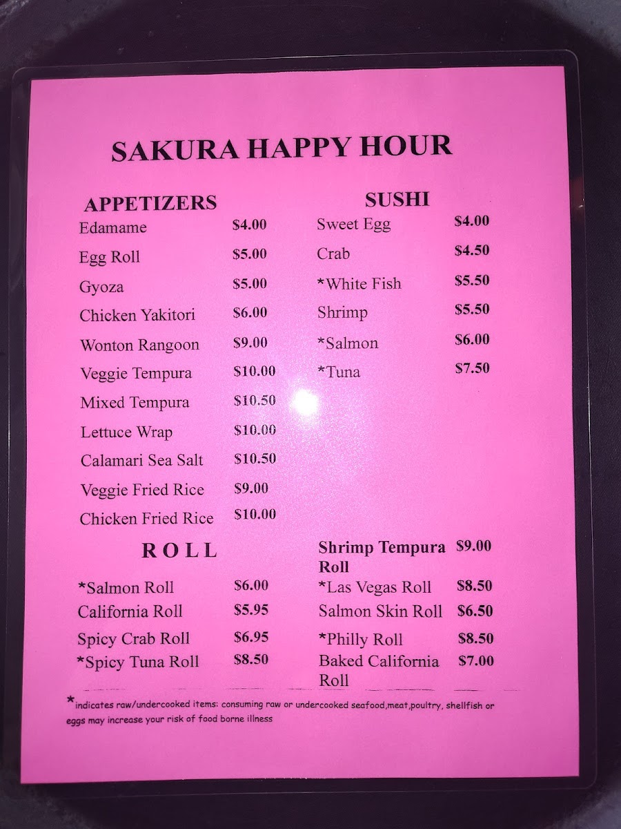 Sakura Teppan Steak & Sushi Photo Menu 1