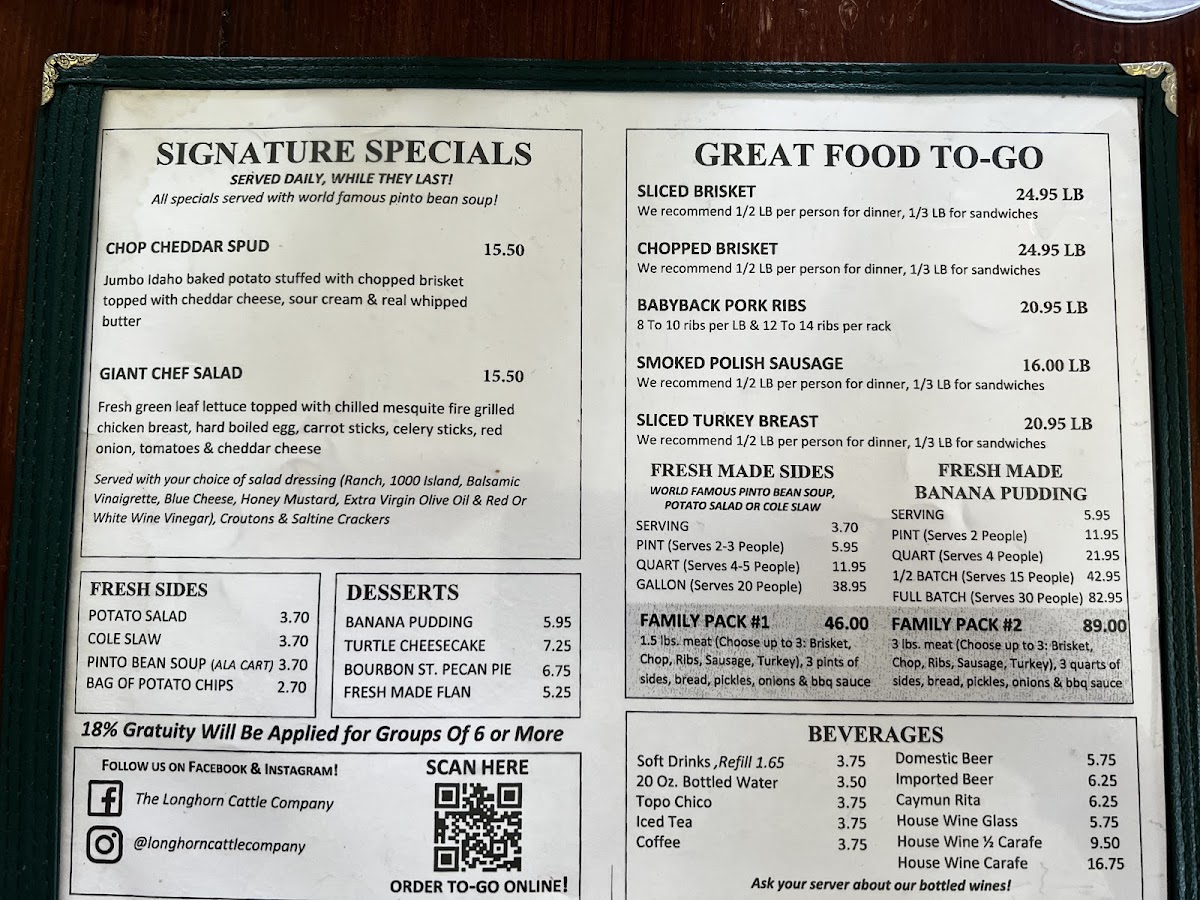 Longhorn Cattle Company Photo Menu 1