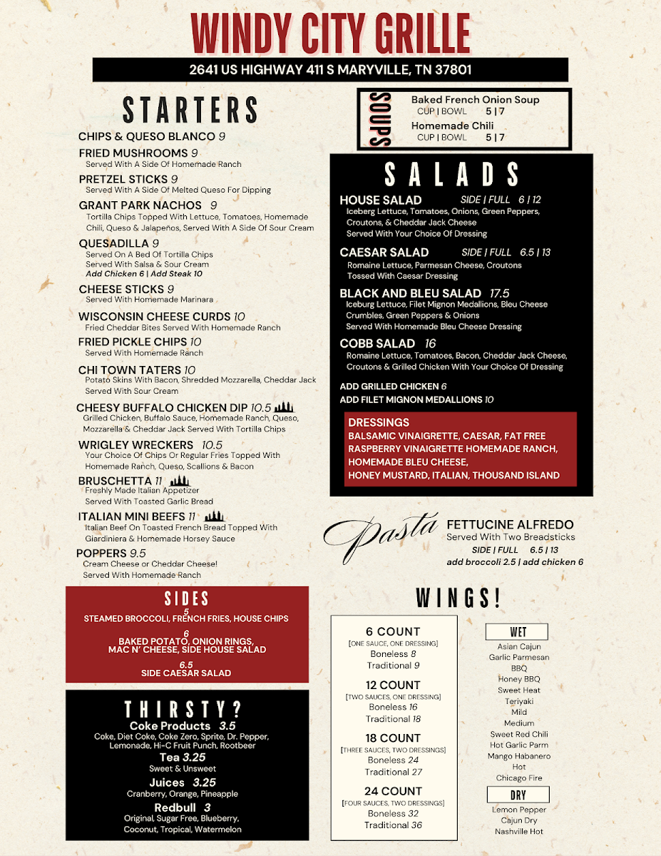 Windy City Grille Photo Menu 1
