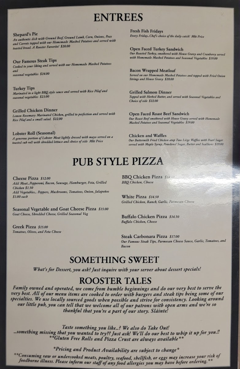 Red Rooster Bar and Grill Photo Menu 2