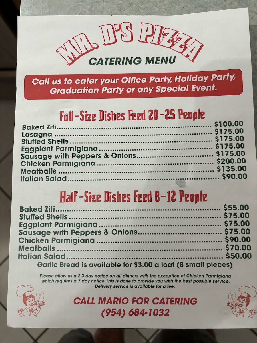 Mr D's Pizza Photo Menu 1