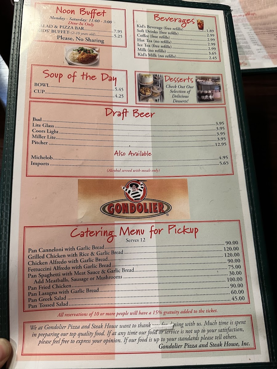 Gondolier Pizza & Steak House Photo Menu 1