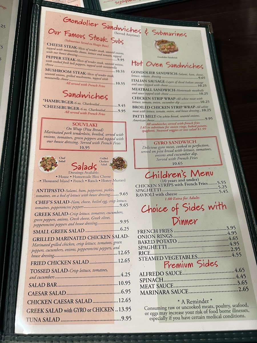Gondolier Pizza & Steak House Photo Menu 2